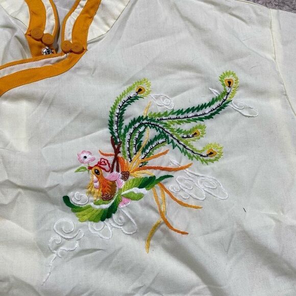 Vintage Asian Oriental Plum Blossom Bird Style 2 Piece Outfit Set - Picture 3 of 6